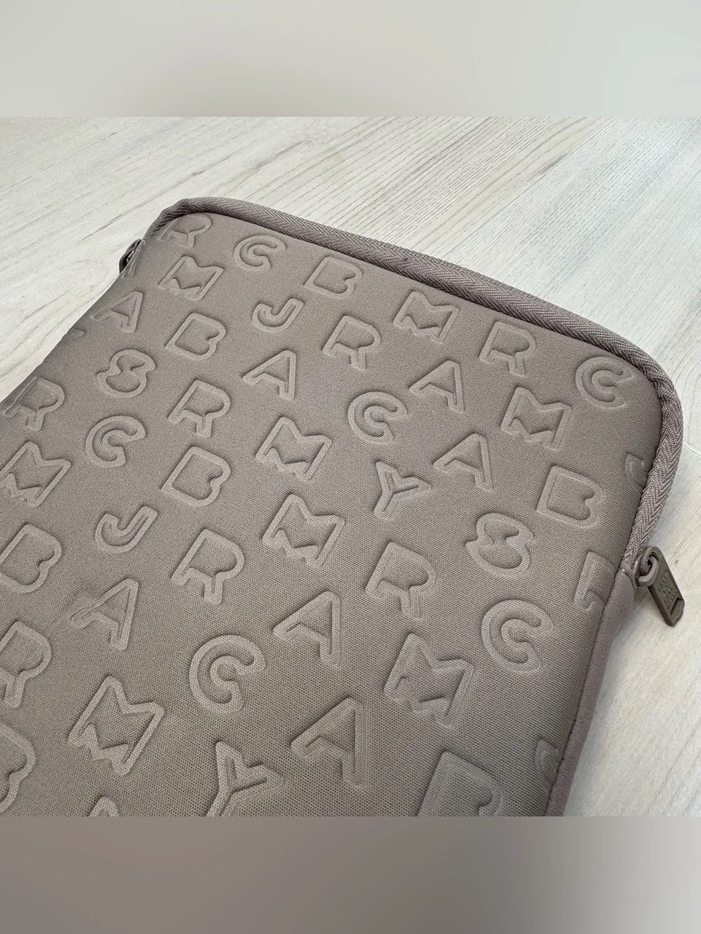 Marc by Marc Jacobs Taupe Embossed Logo iPad case with plush inside 10.5” x 8”